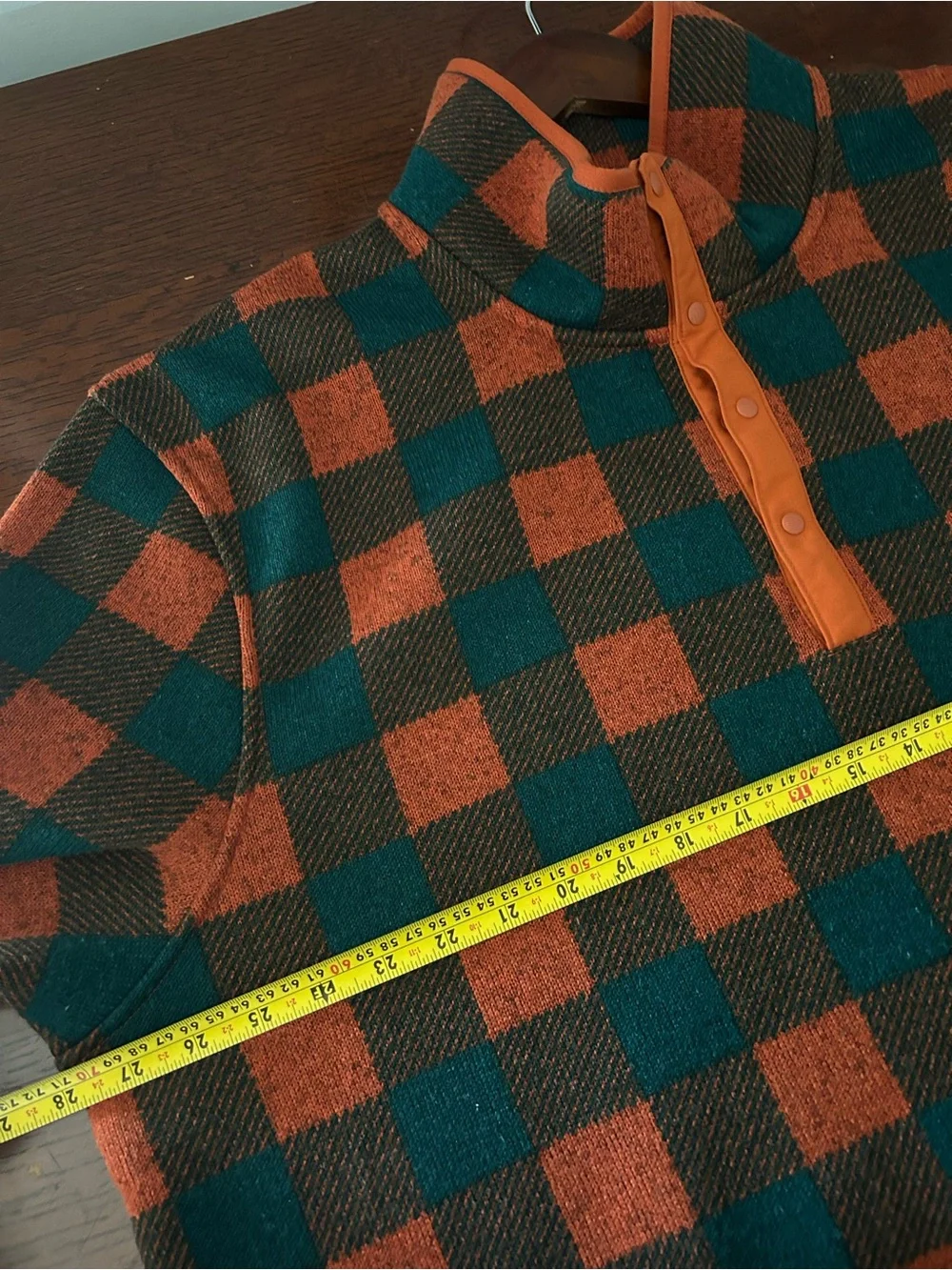 L.L.Bean Buffalo Plaid Fleece Pullover Snap Mock Neck Orange Green Sweater XXL